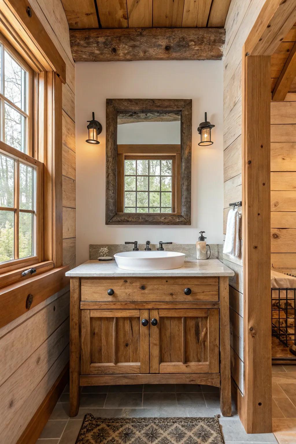 A window pane mirror adds a distinct countryside touch.