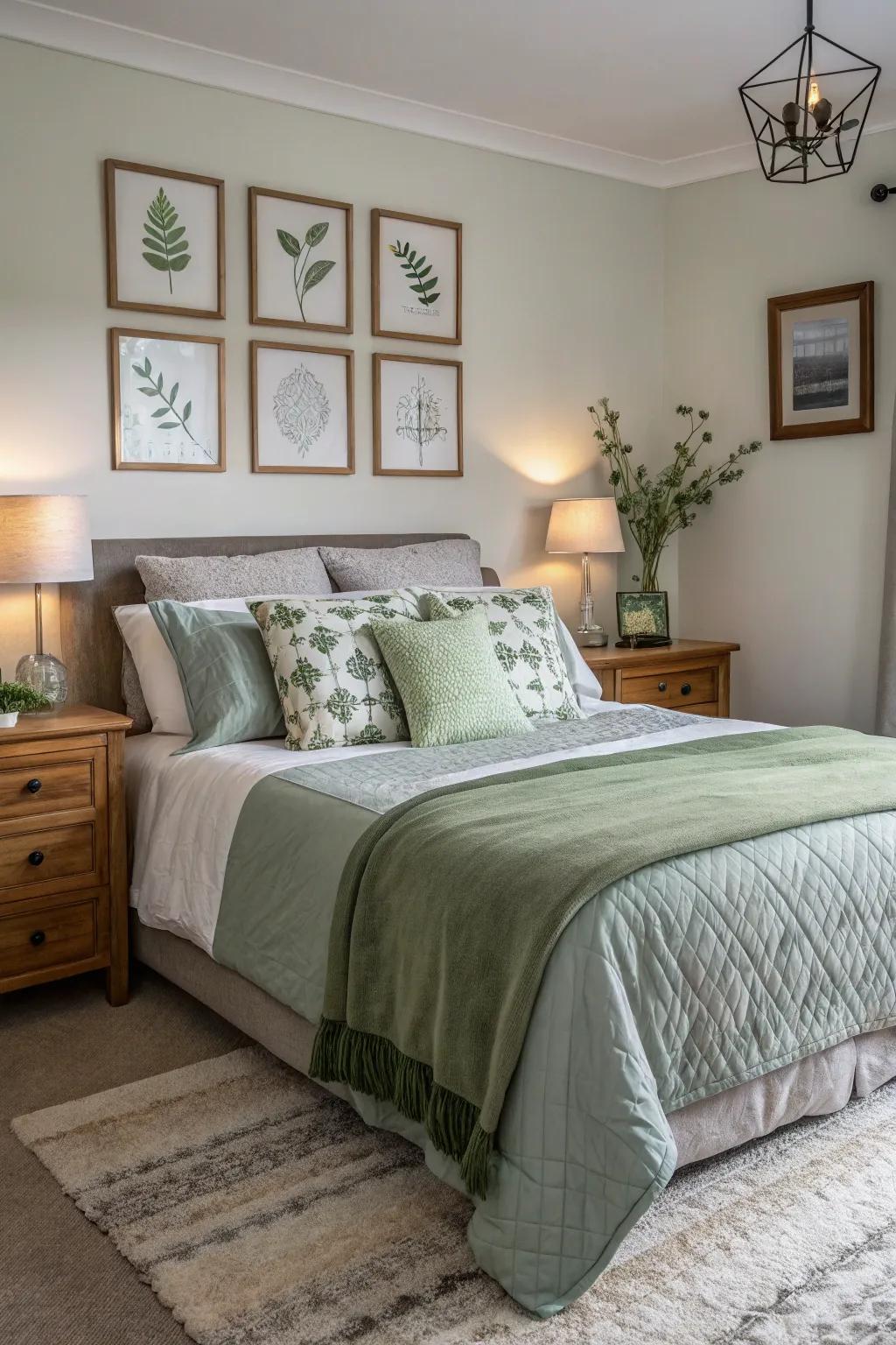 Achieve elegance via soft green and gray.