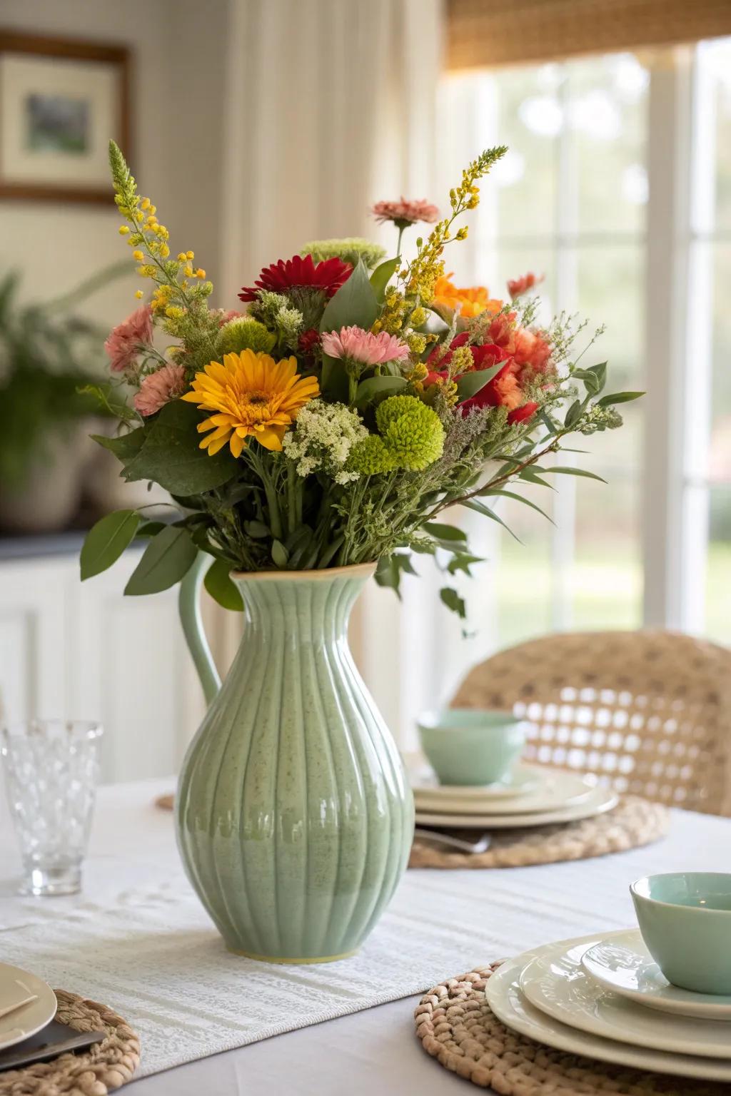 A sage green pot adds elegance and charm to any setting.