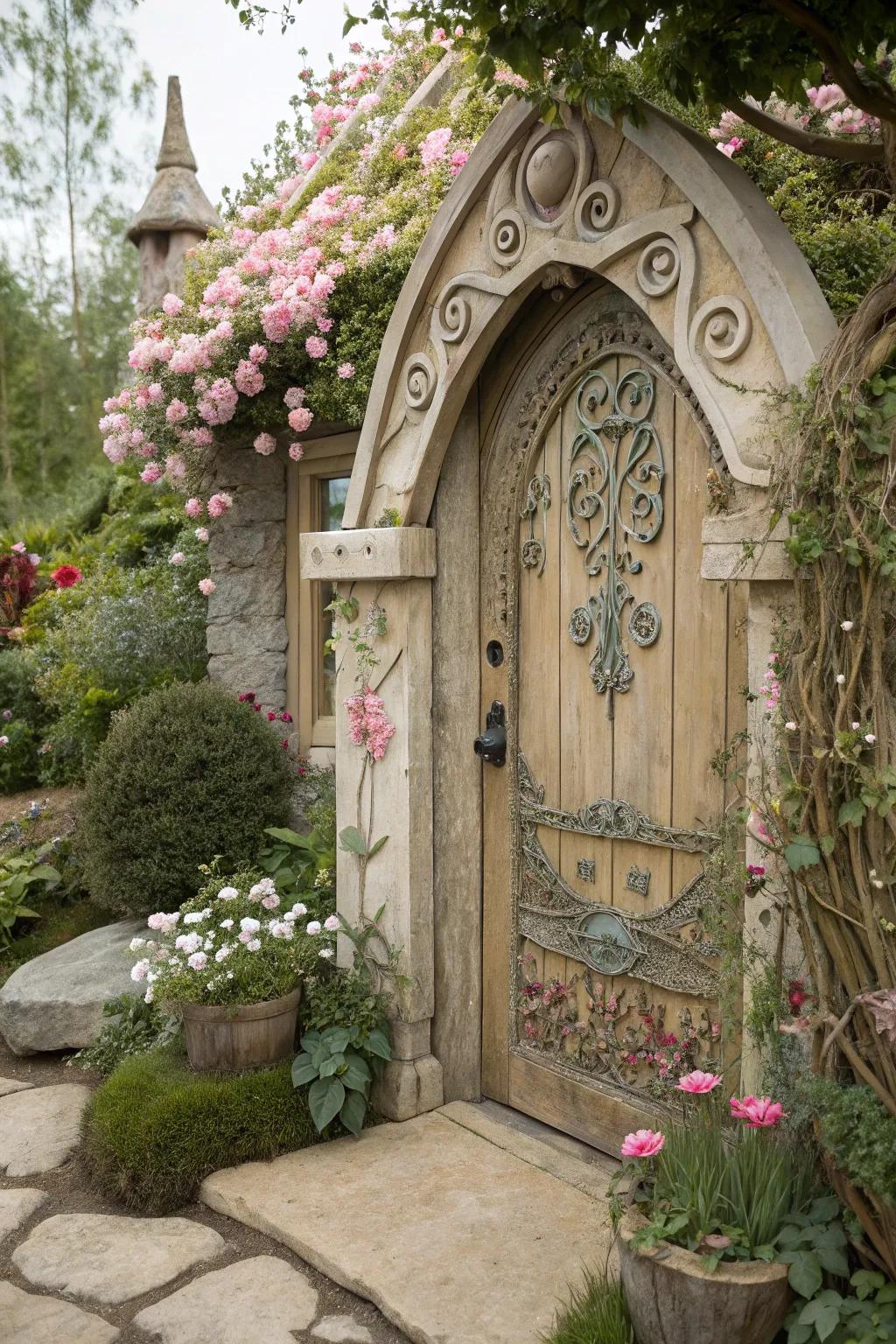 At this magical garden entrance, a mythical aura enchants visitors.