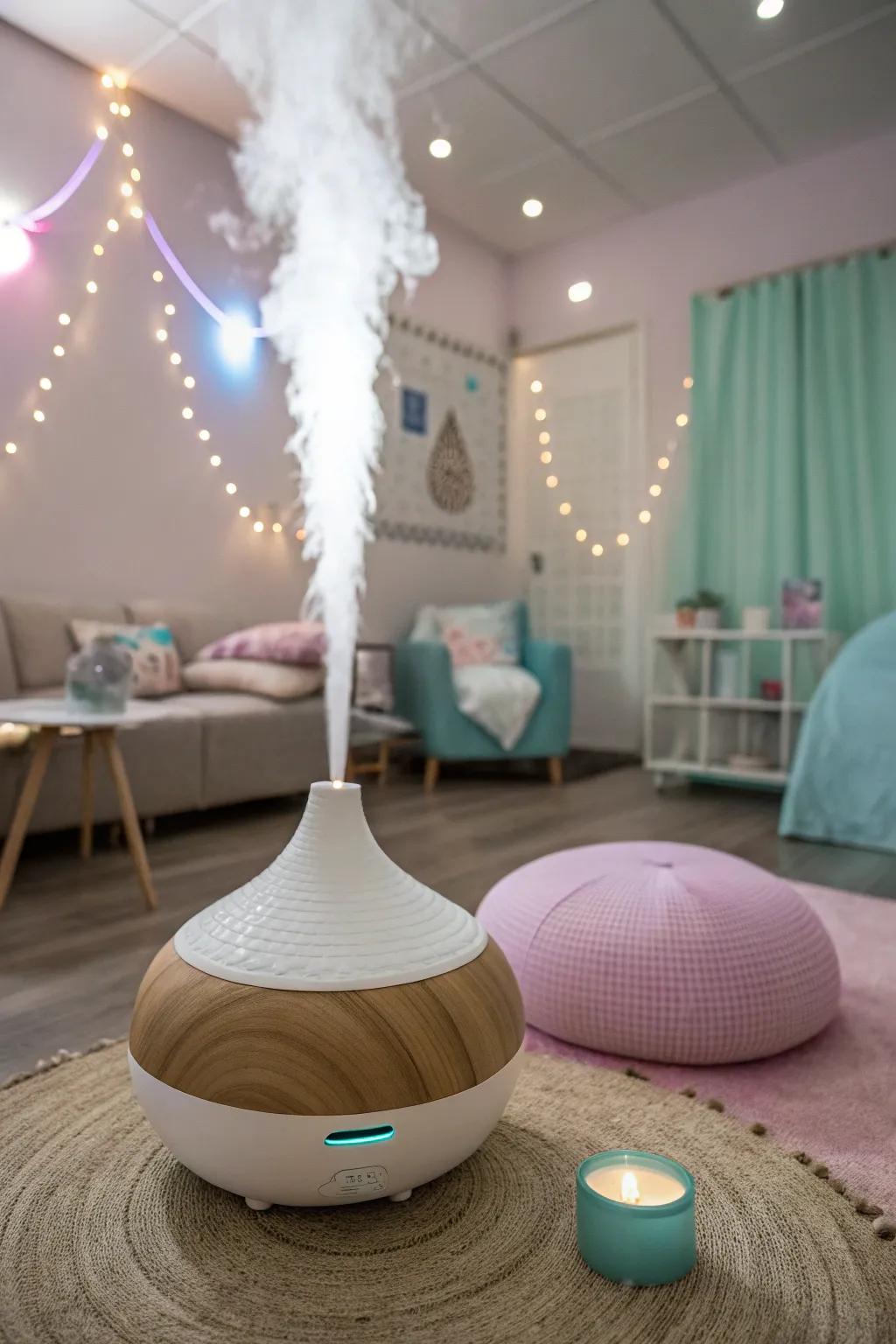 Scented oils add a calming aromatic element to the sensory space.