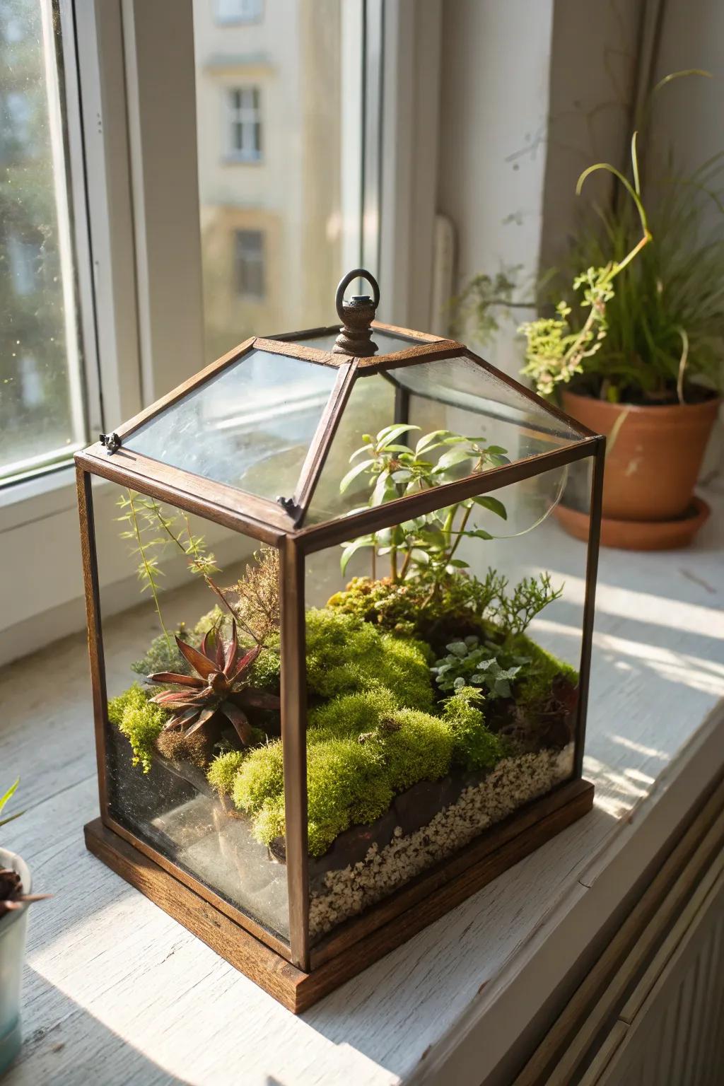 A micro-garden display bringing nature indoors.