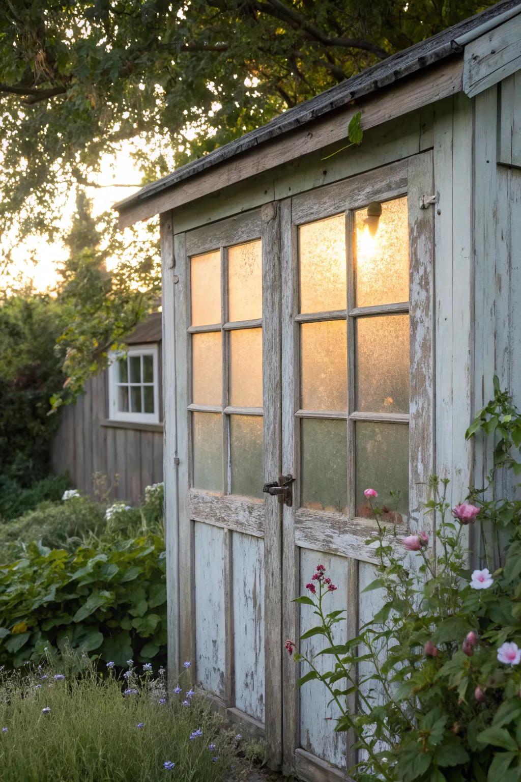 Privacy windows provide seclusion while allowing light into the shed.