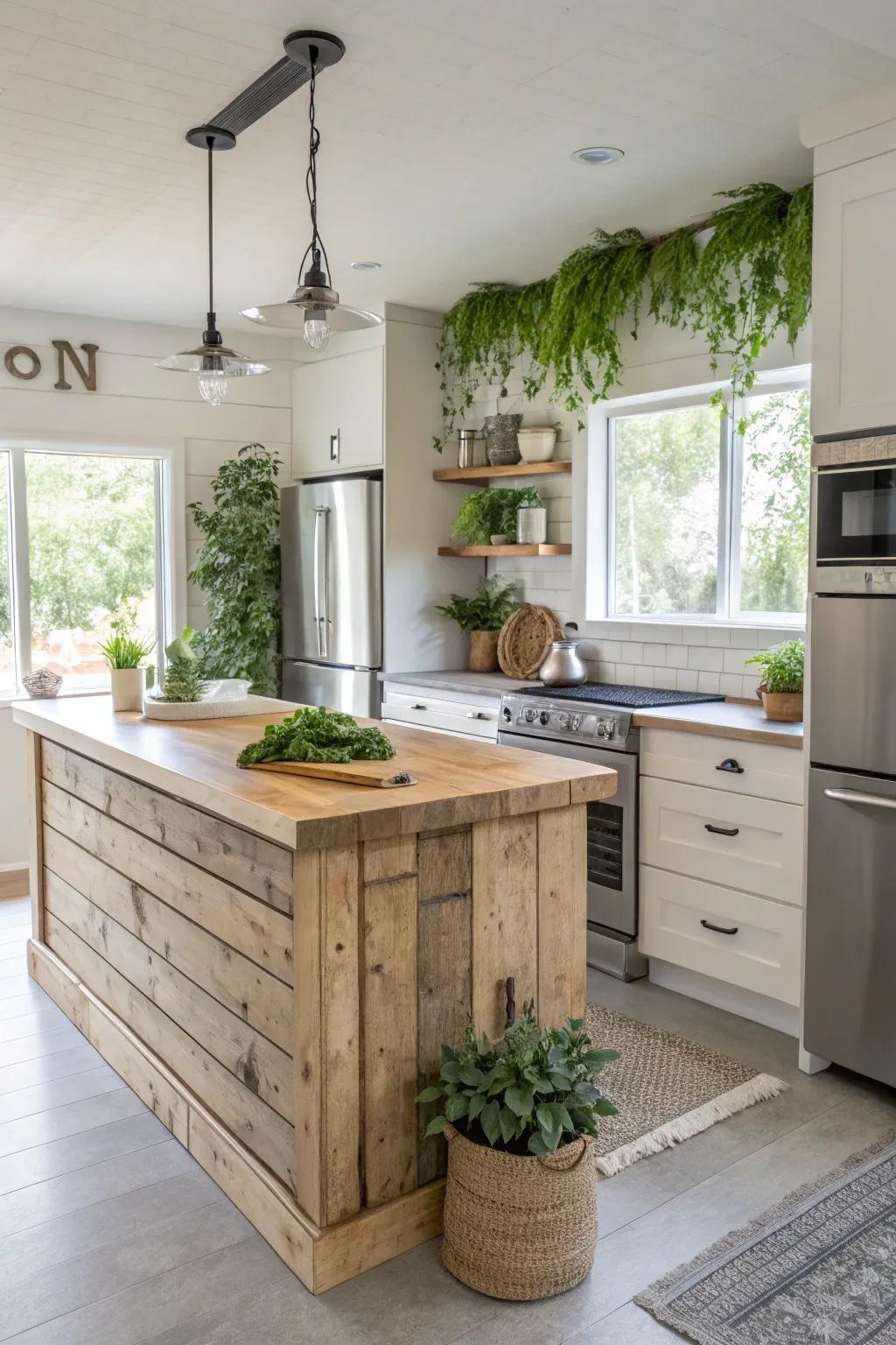 Eco-conscious horizontal panel island built from sustainable materials.