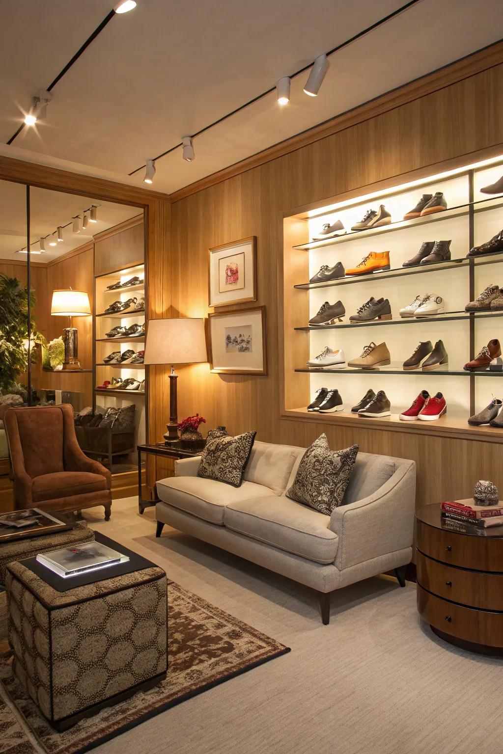 A footwear feature in the living room brings your collection into the spotlight.