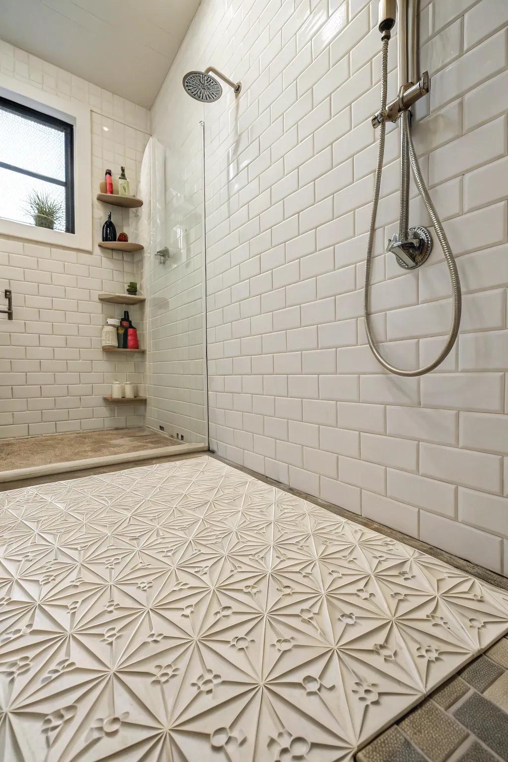 Introduce depth and texture with 3D shower floor tiles.