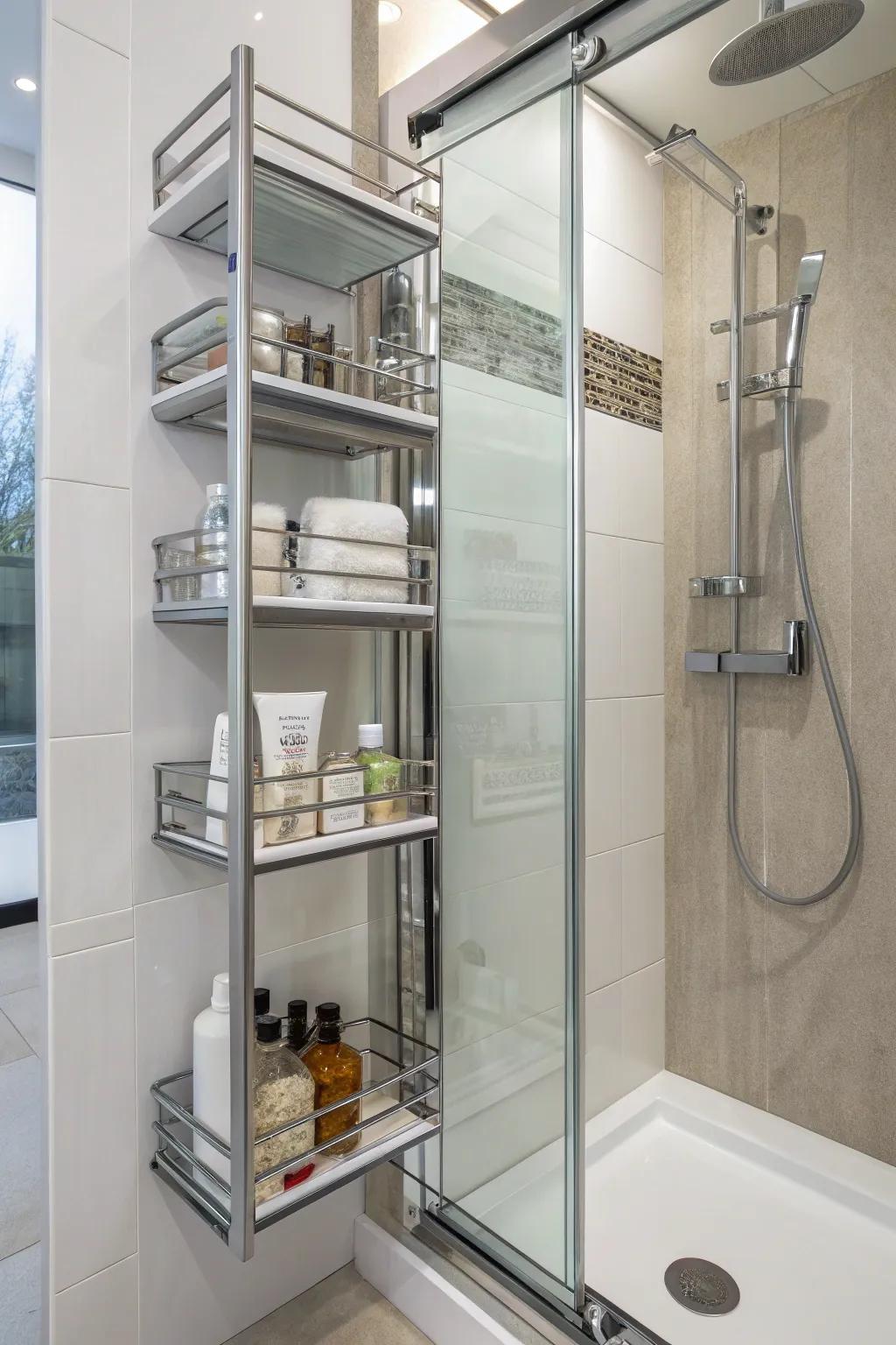 Slide-out shelves offer discreet and efficient storage solutions.