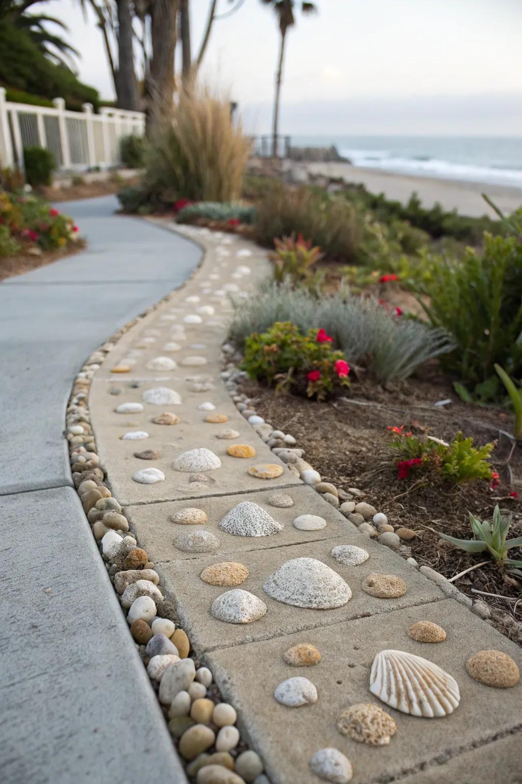 Shell-infused concrete delivers a seaside atmosphere to your sidewalk.