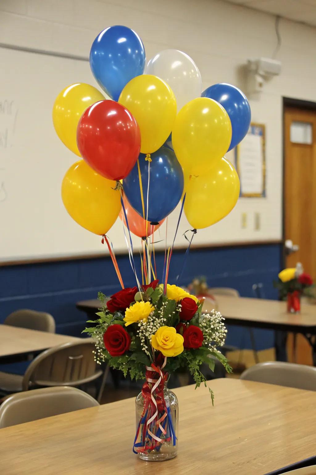 Swirling sphere clusters fashioning a festive and cheerful atmosphere.