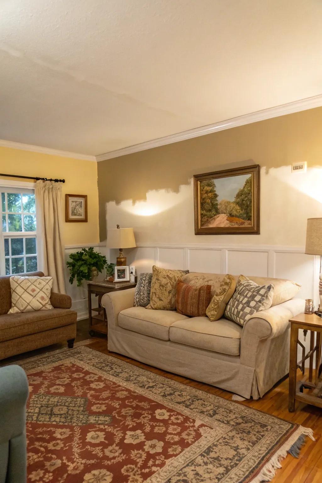 Cultivate intimacy with partially painted walls.