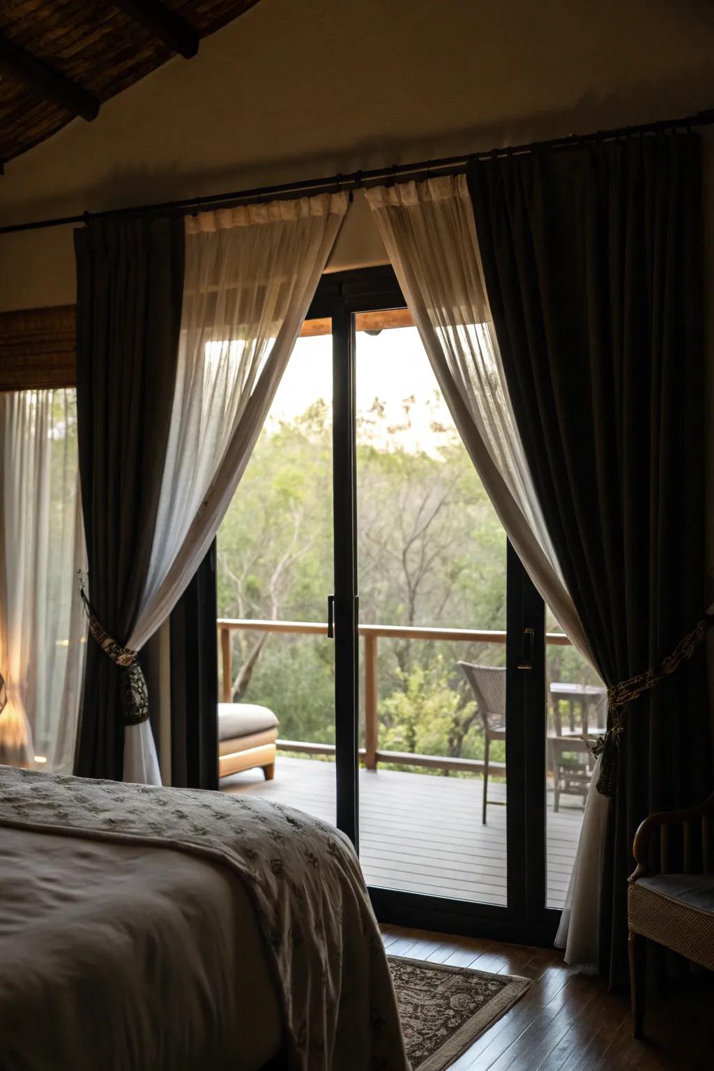 Opaque drapes provide total seclusion and darkness.