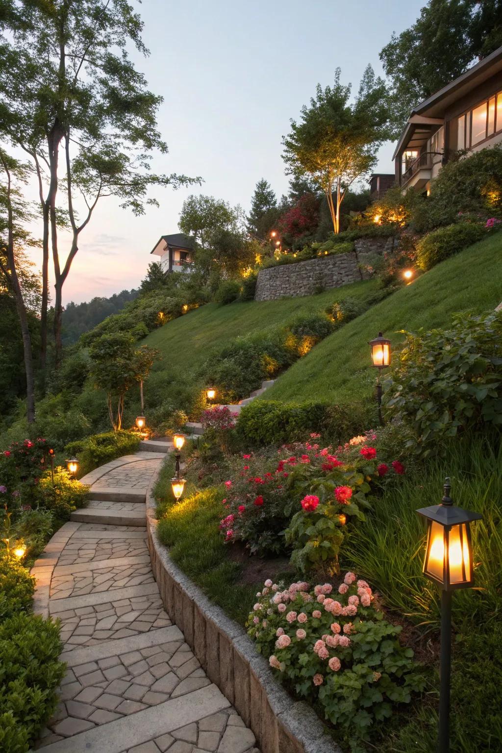 Illumination installations amplify the nighttime allure of this slope.