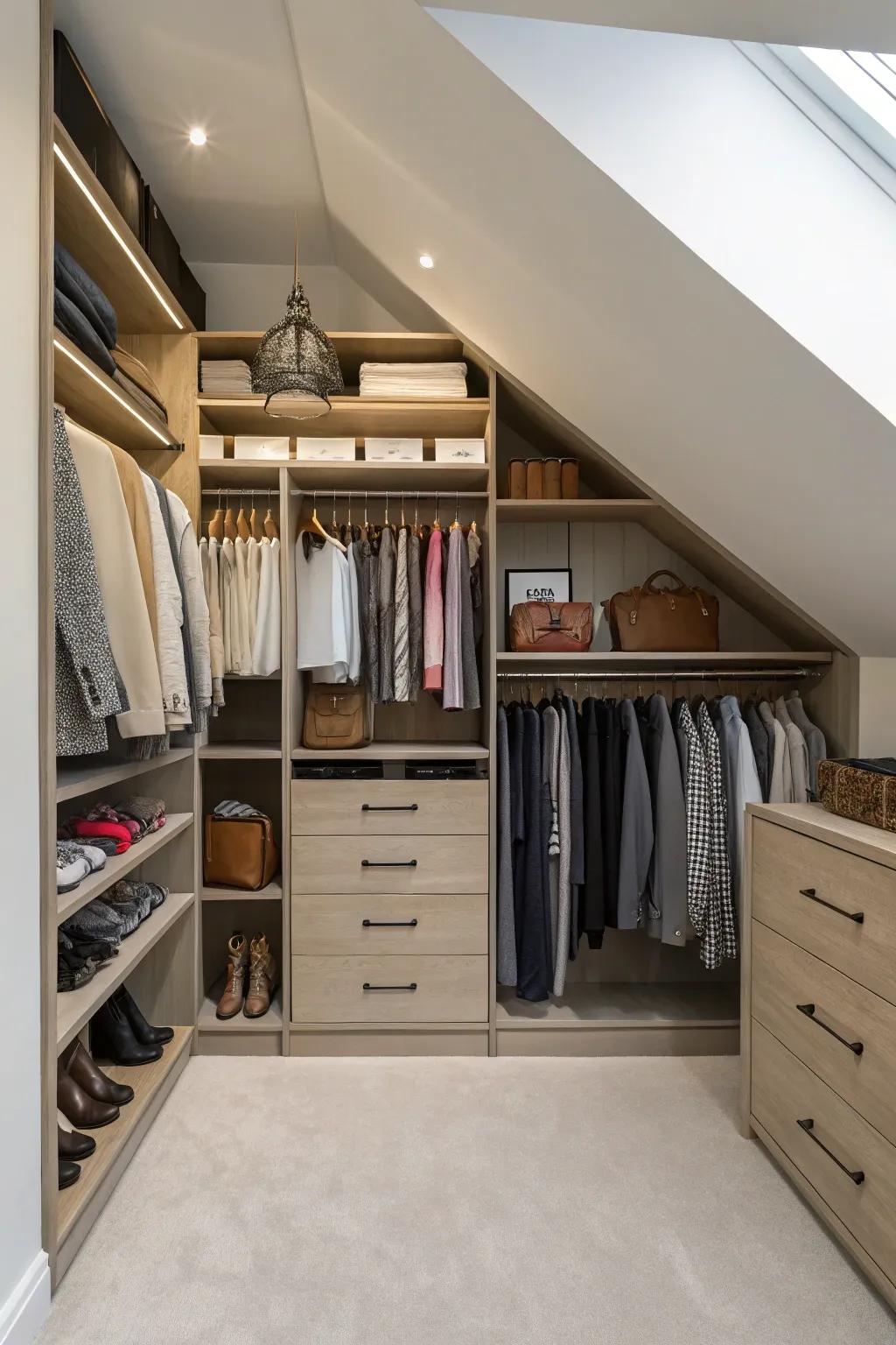 Multi-level storage helps categorize and organize your closet efficiently.