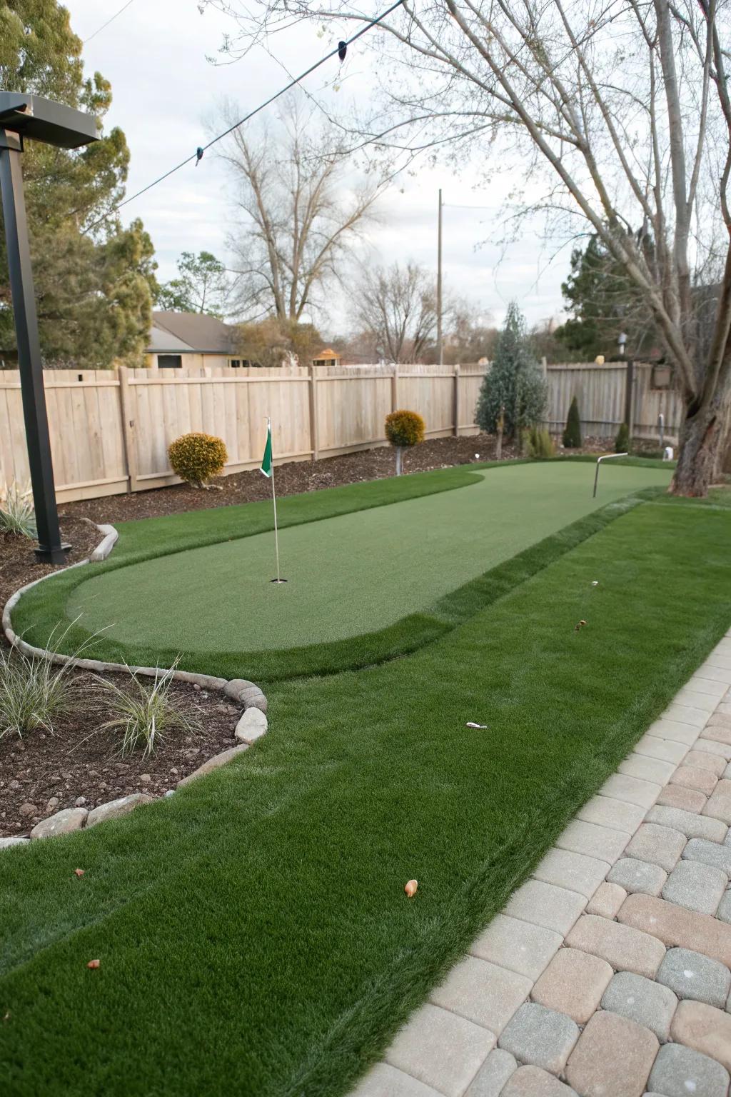 A putting green featuring swales for optimal drainage.