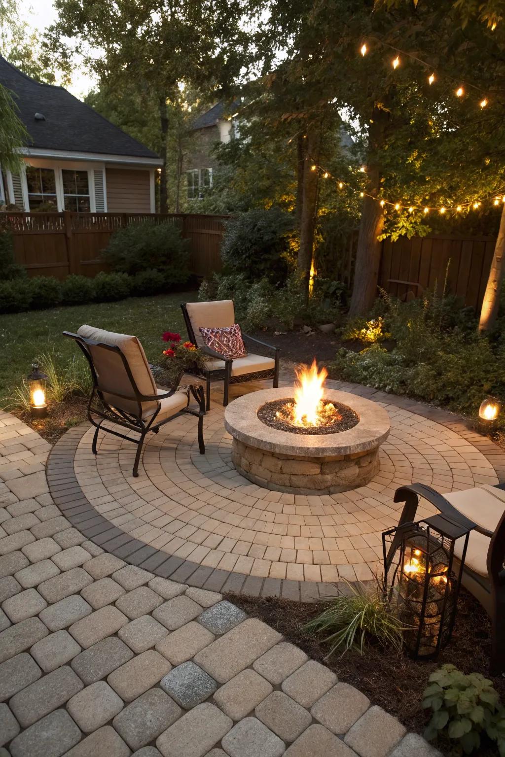A fire feature serves as a welcoming and cozy central attraction.