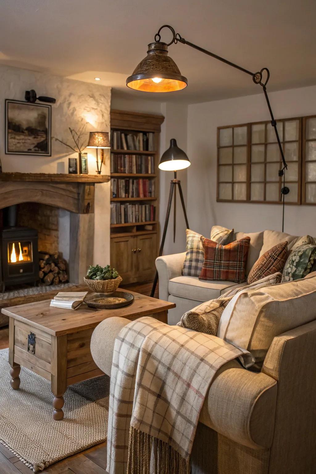Flexible lighting sets the mood in this cozy lounge.