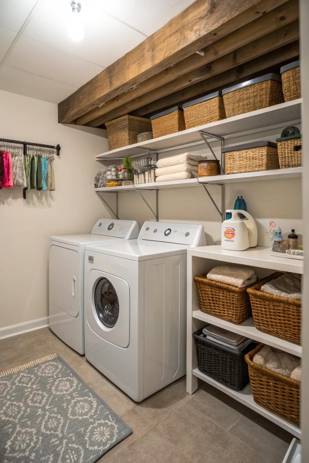 Simplify chores with a functional basement washing area.