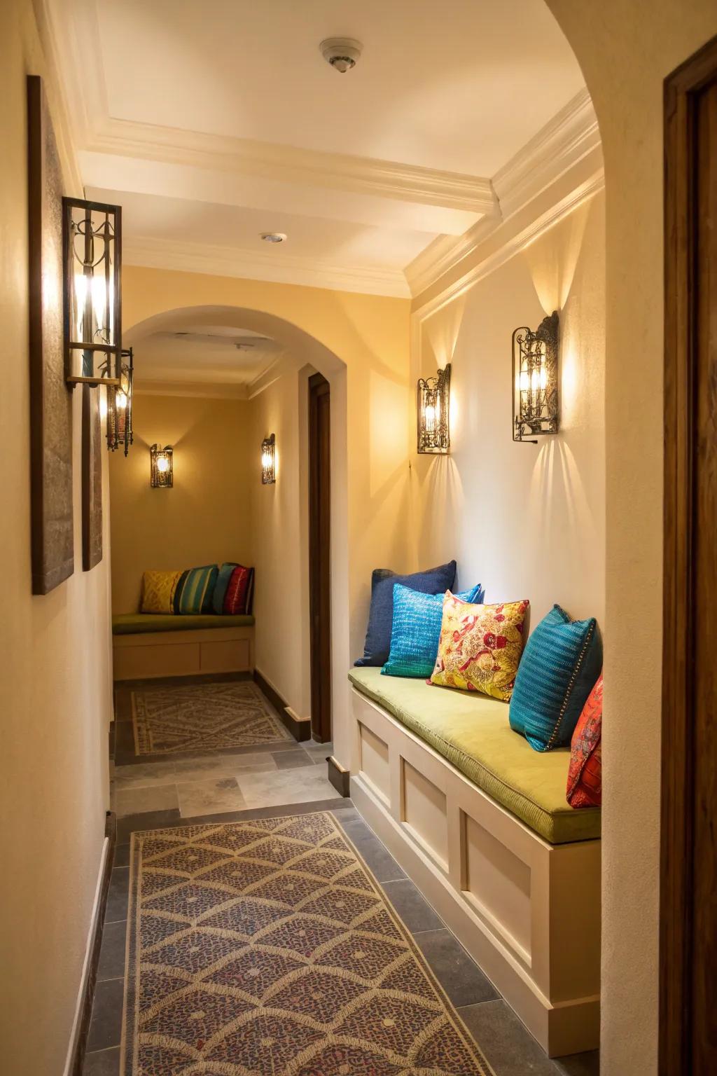 A cozy nook can transform your hallway into a functional and inviting space.