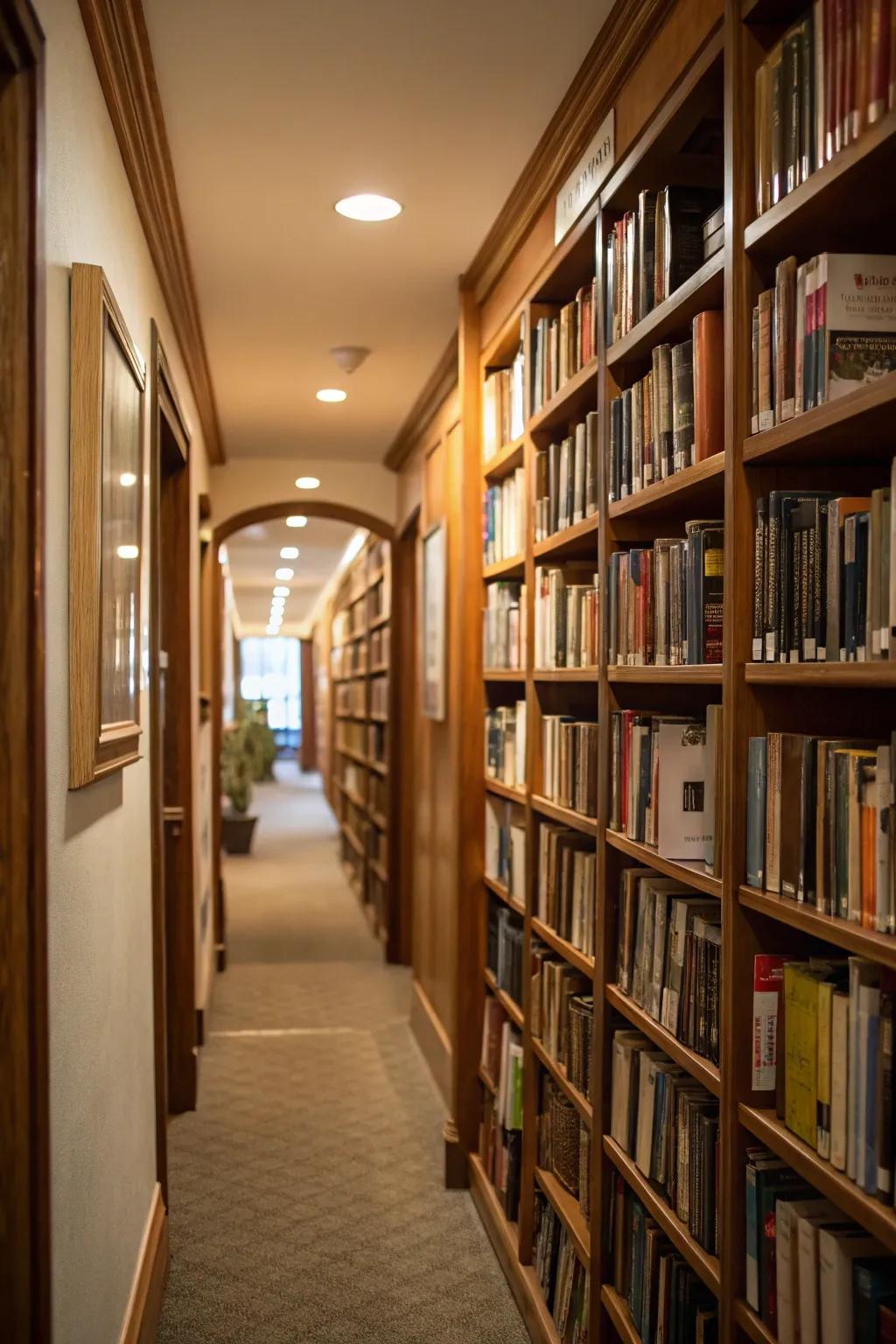 An eye-catching and unique architectural feature is a hallway library.