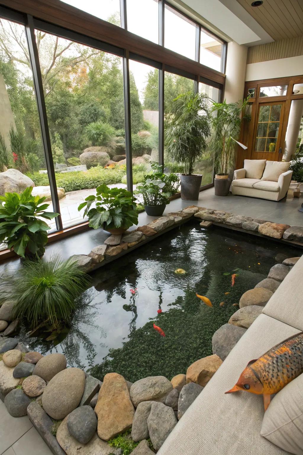 An indoor fish haven brings nature's beauty inside the home.