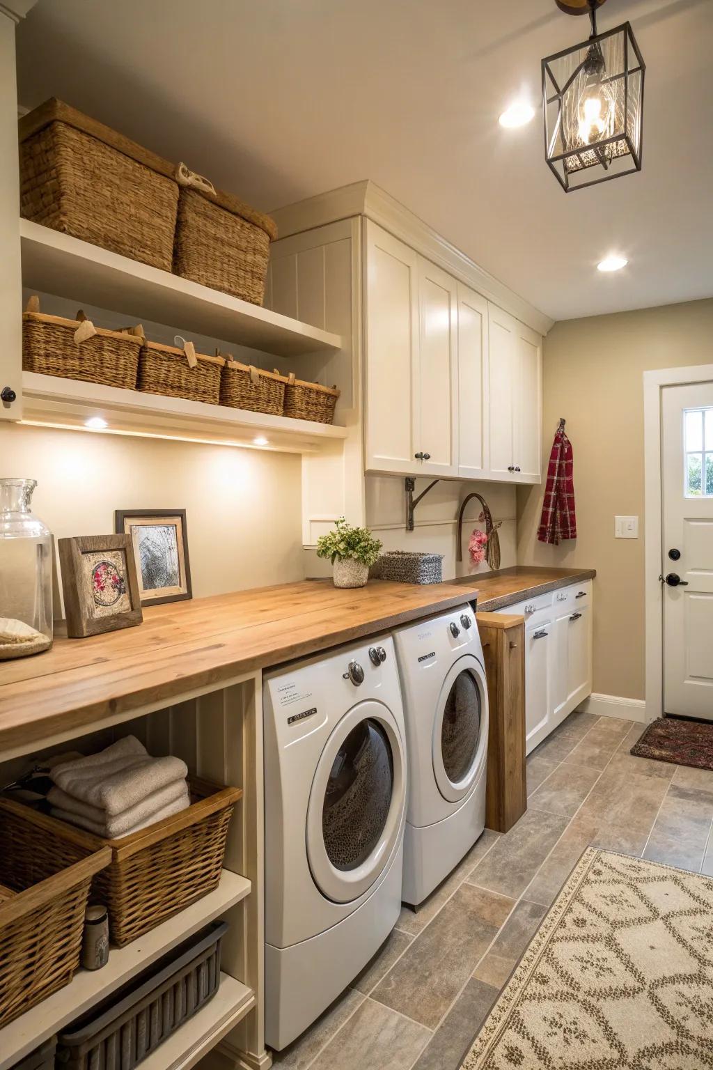 Add warmth using durable butcher block countertops.