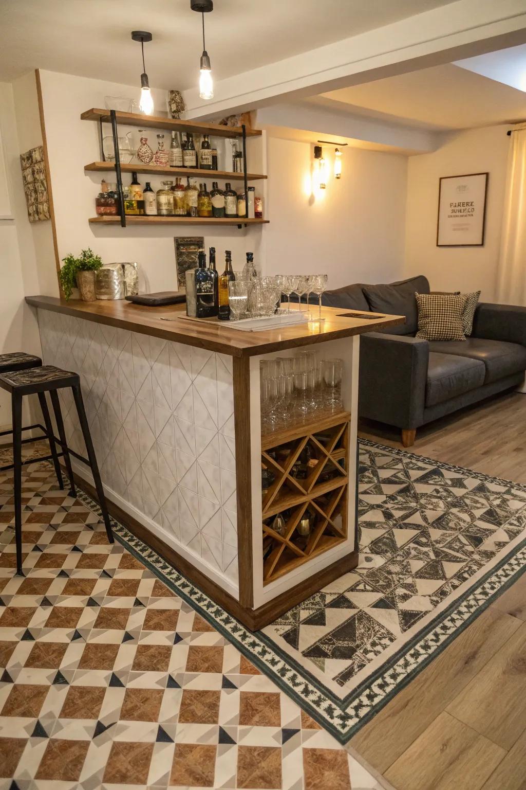 Geometric patterns add a modern edge.