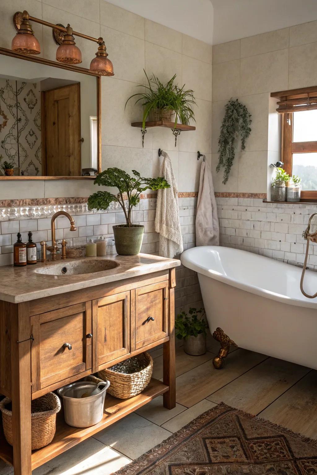 Metal accents bring a luxurious twist to country bathrooms.
