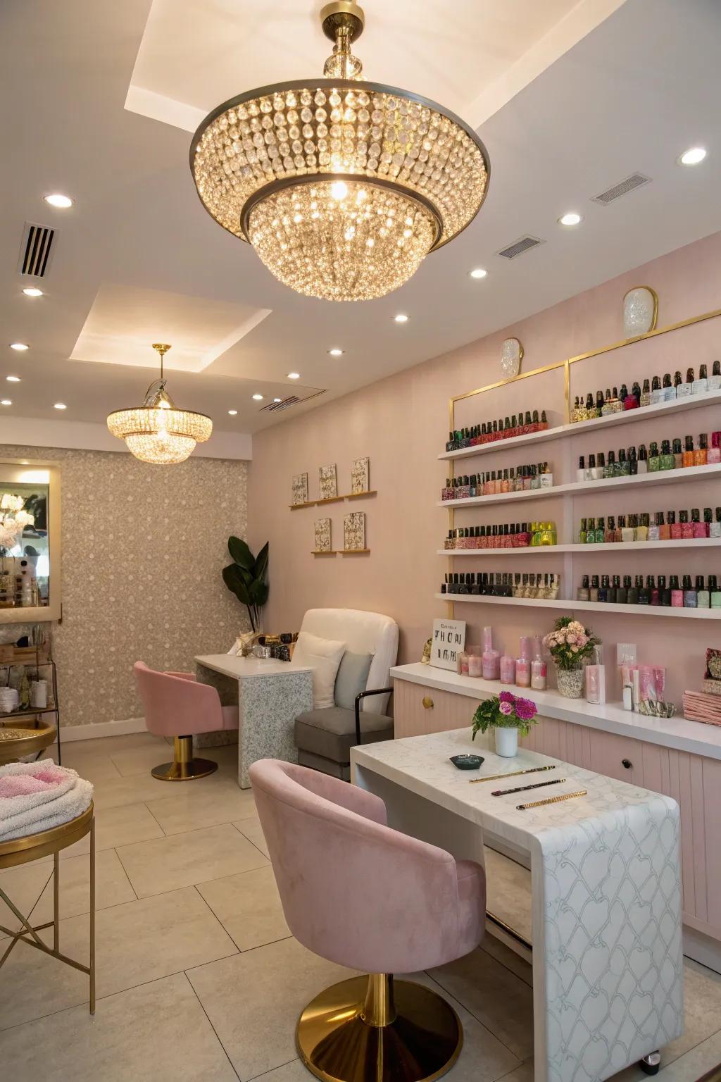Lighting that serves as art in your nail room.