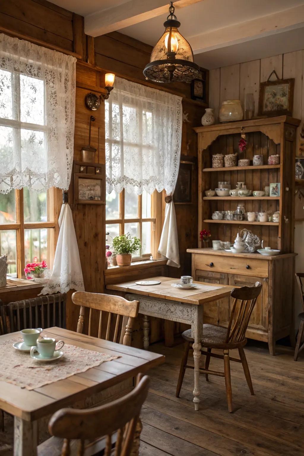 Saved wood adds texture and sustainability to your tea room.
