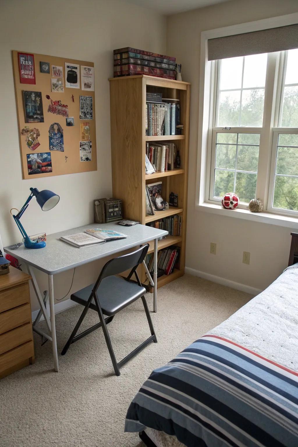 Furniture pieces that fold away add flexibility and save space.