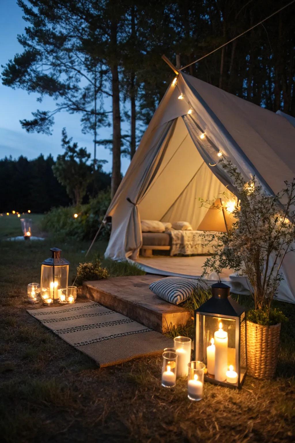 Enchanting tent featuring safe light candles.