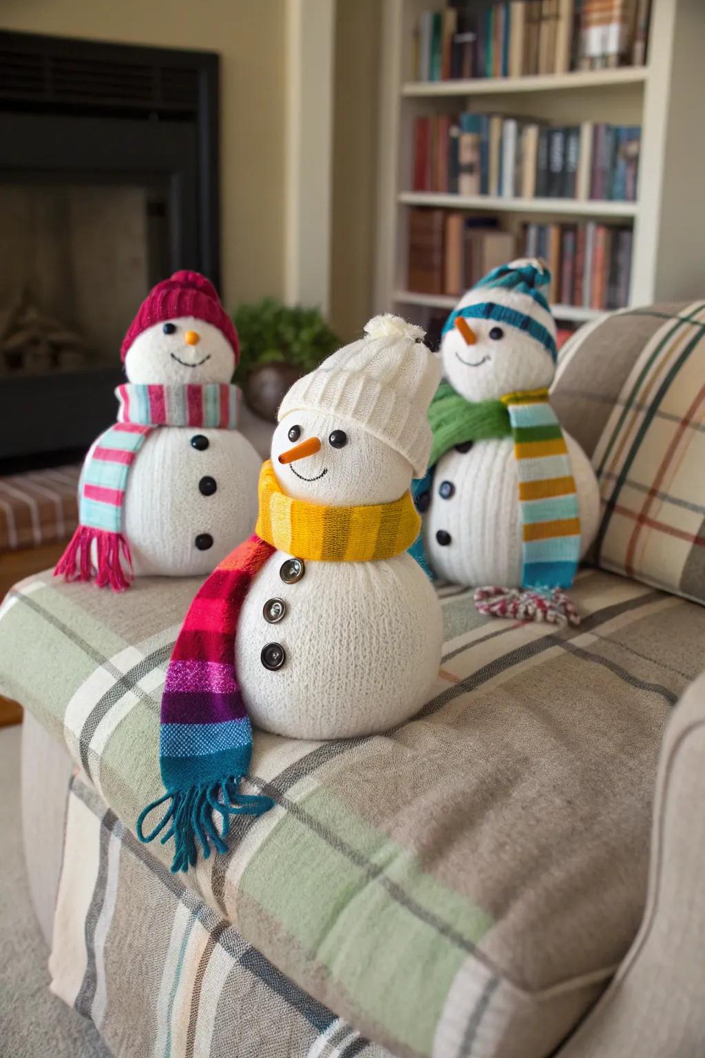 Upcycled sweater snowmen bring warmth and creativity to your space.