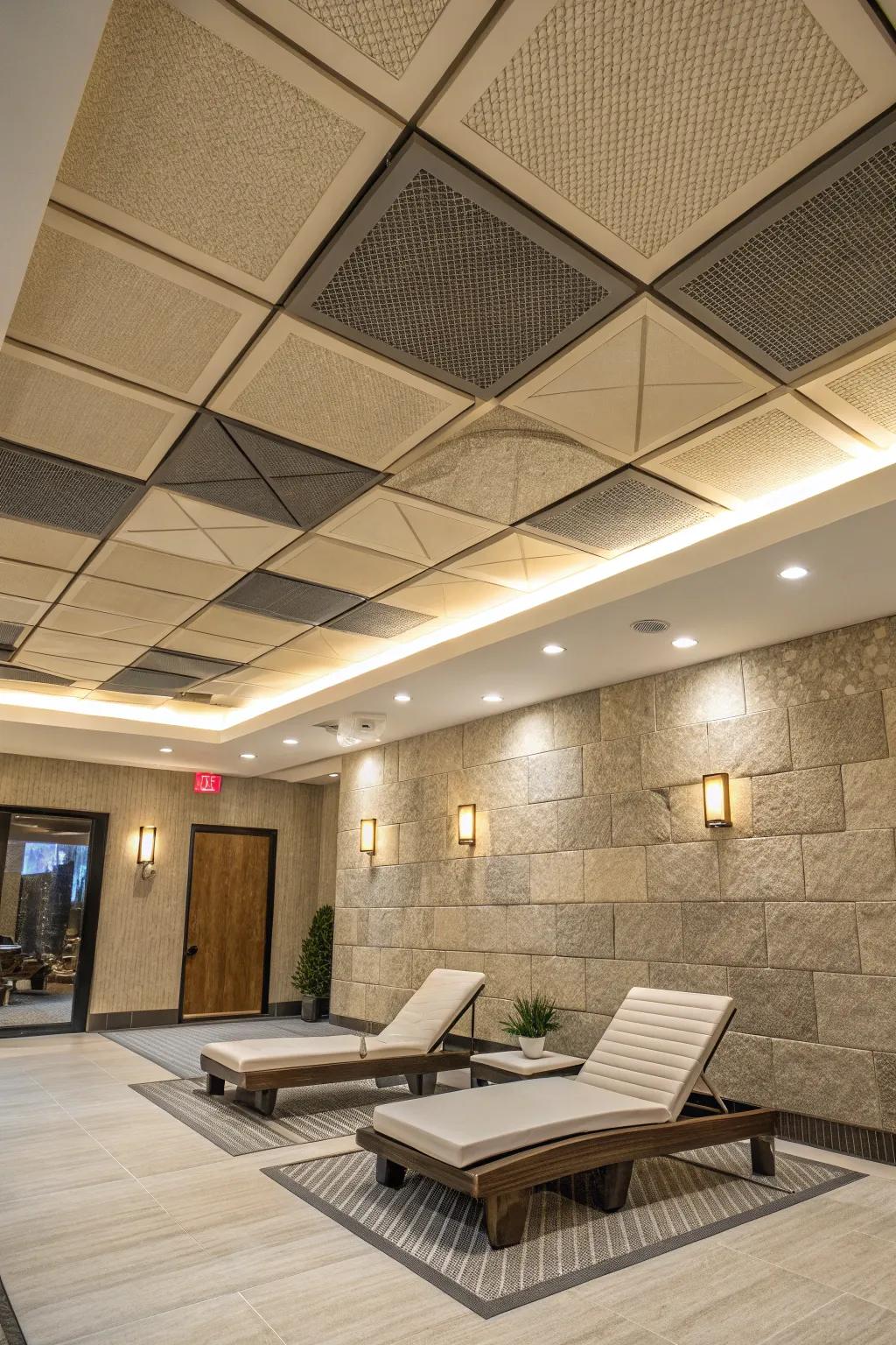Acoustic sections for sound regulation and style.