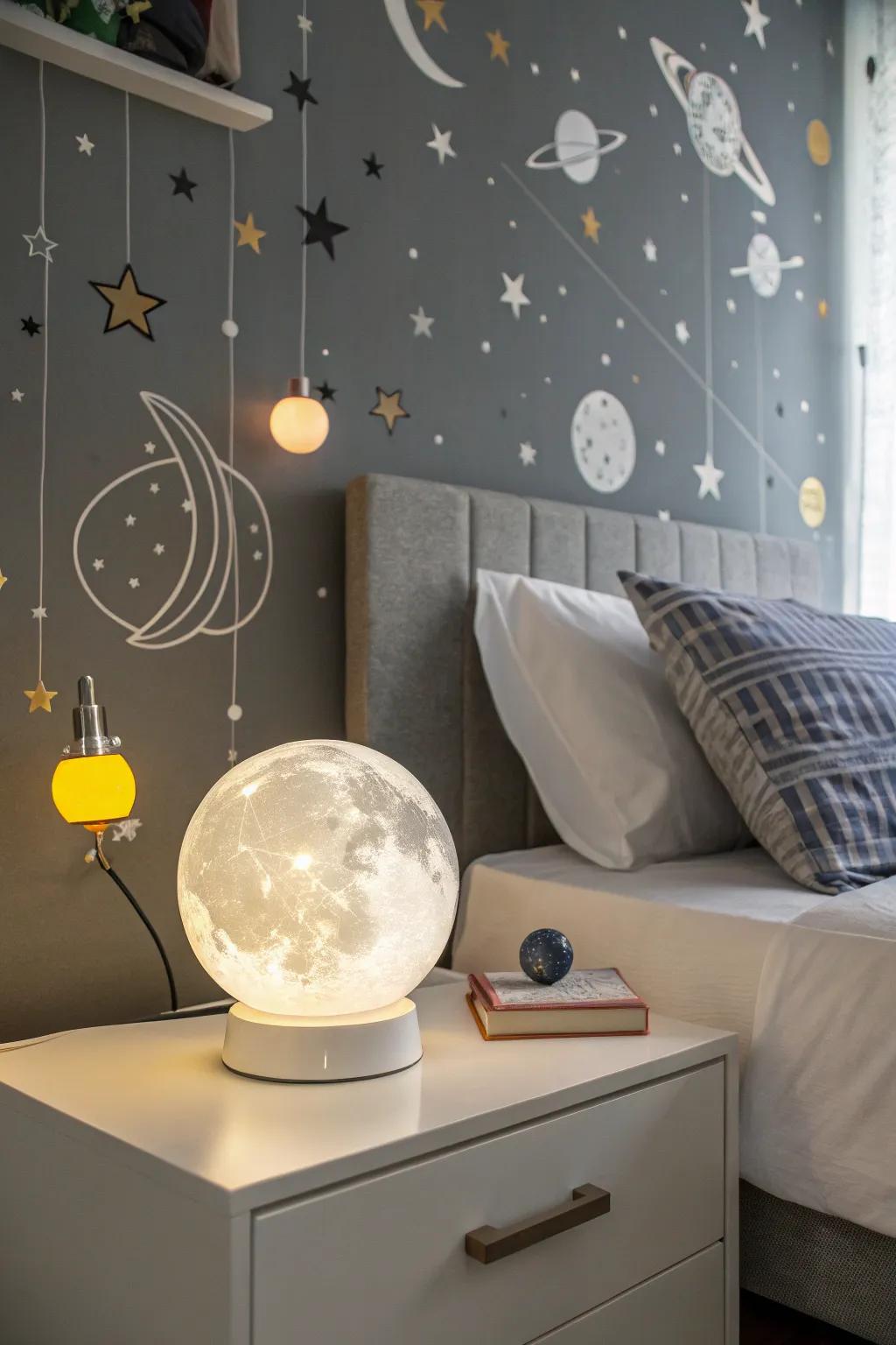 With its celestial beauty, a glowing lunar lamp lights up your room.