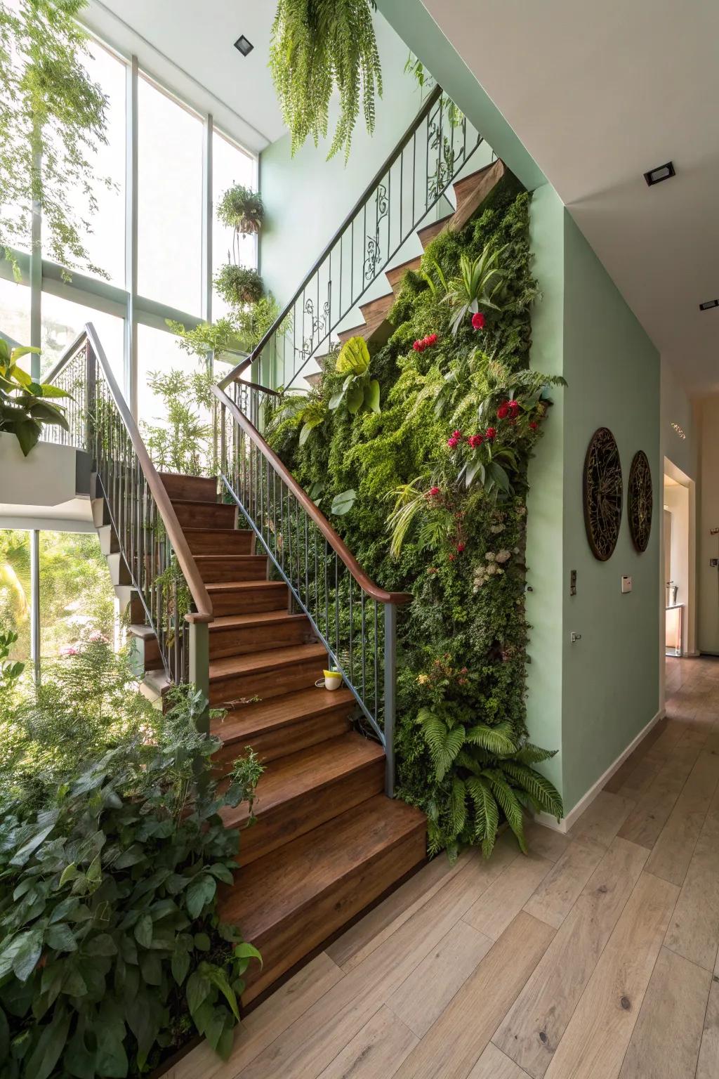 Vertical gardens inject life and color to your staircase.