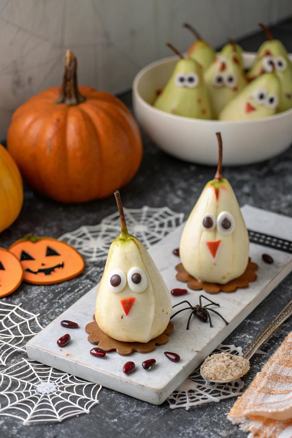 Ghostly pears floating onto your Halloween treat selection.