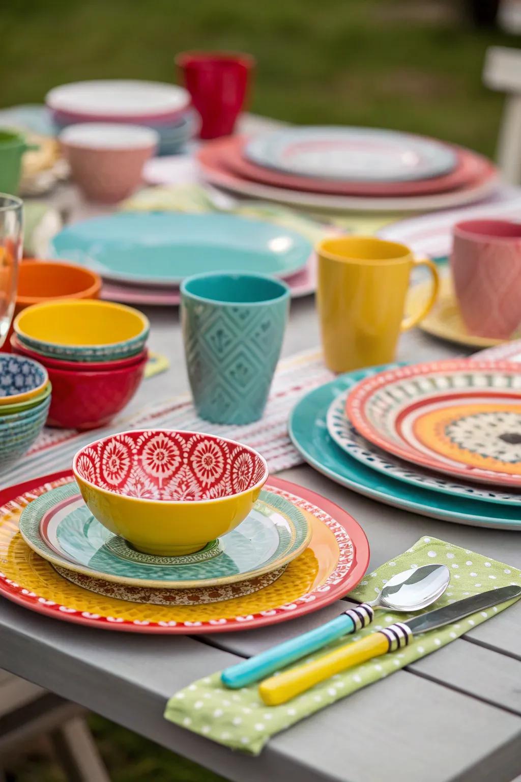 Personalization and intrigue are achieved by blending dinnerware styles.