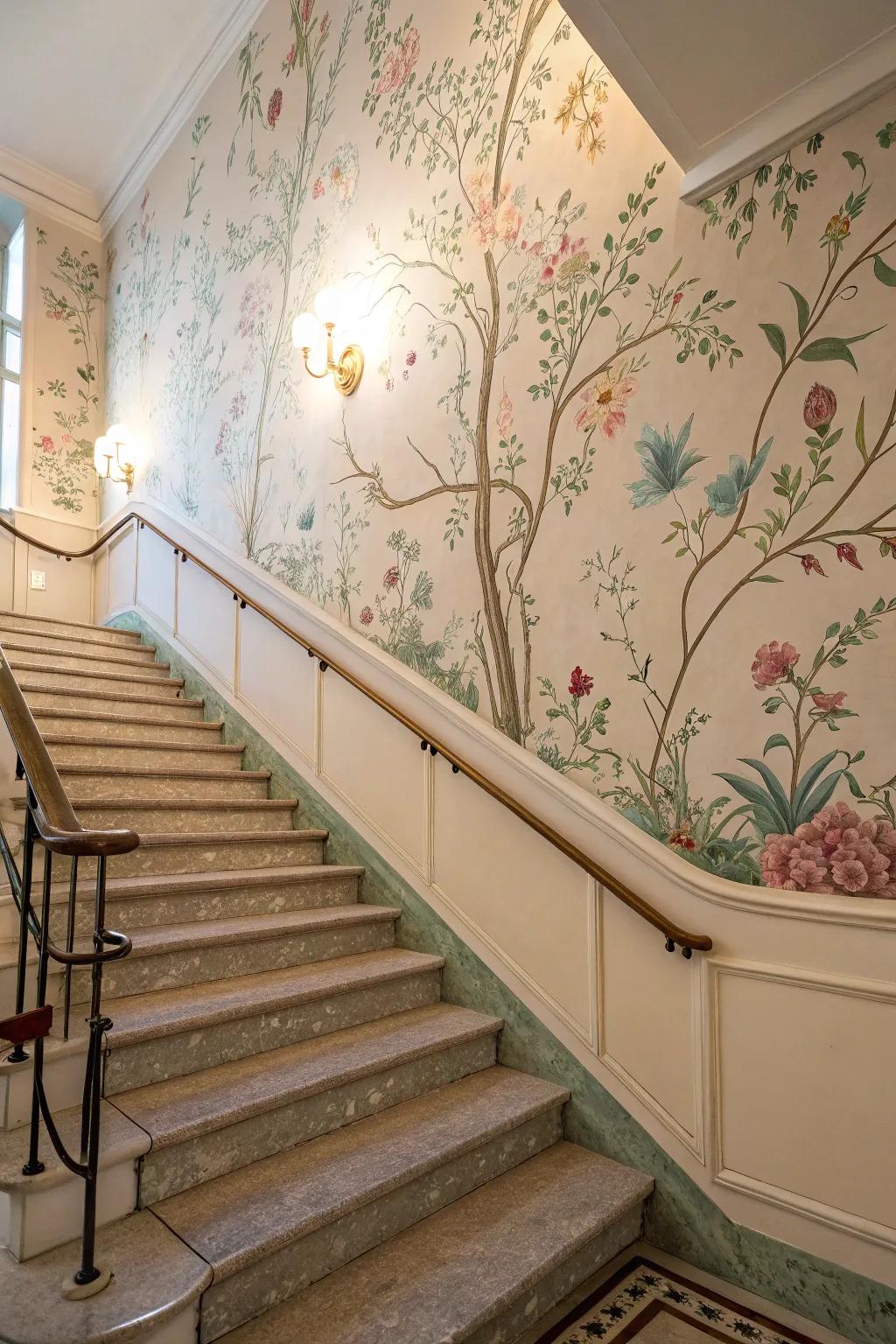 Infuse romance with a vintage floral wall covering.