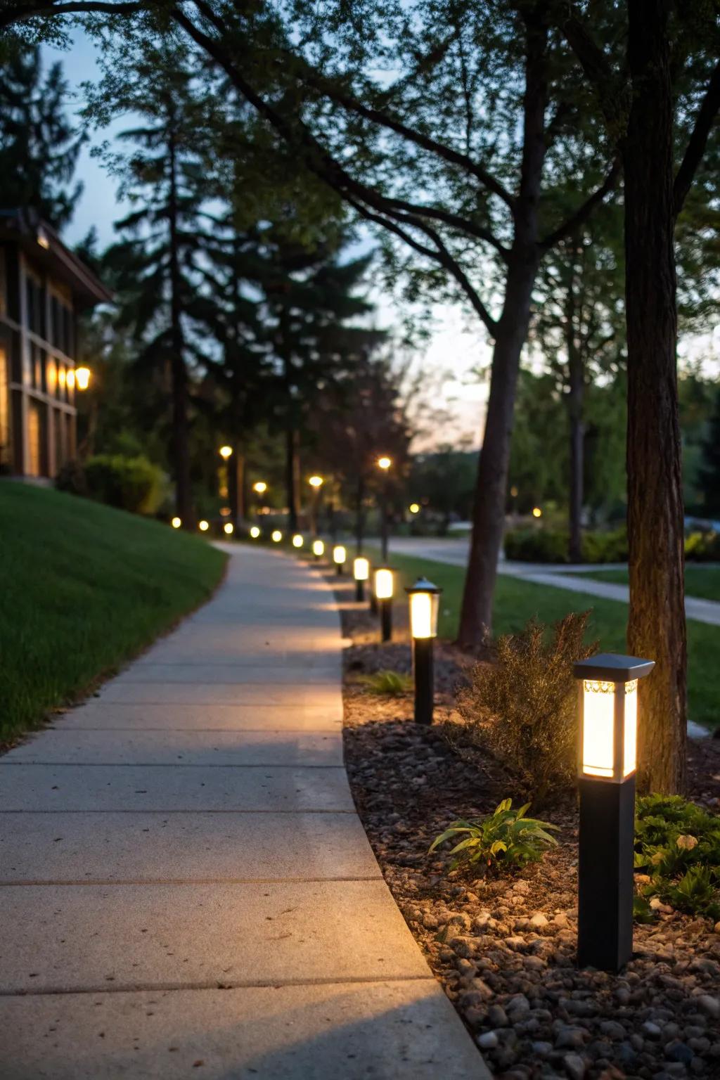 LED pathway lights enhance safety and provide a magical atmosphere.