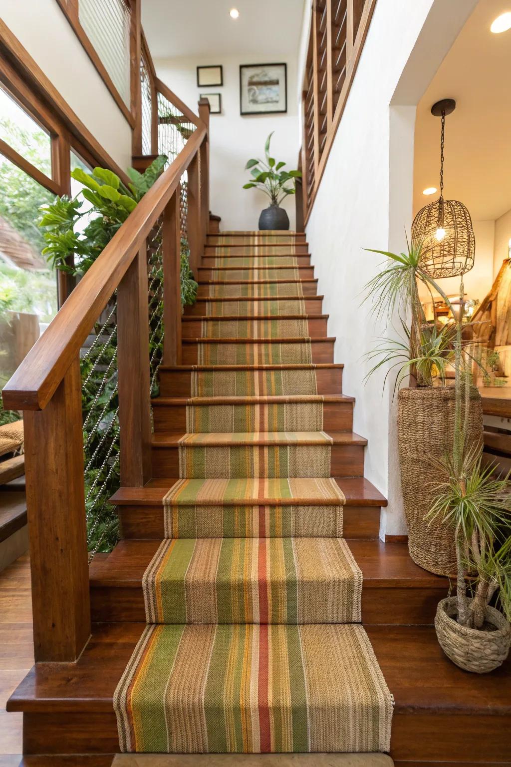 Organic and calming, nature-inspired stripes enhance this eco-friendly home.