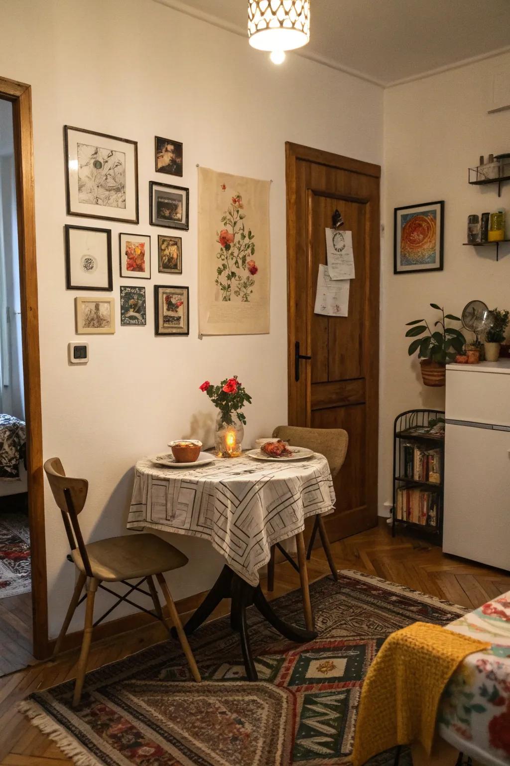 Small eating areas are given character by artwork.