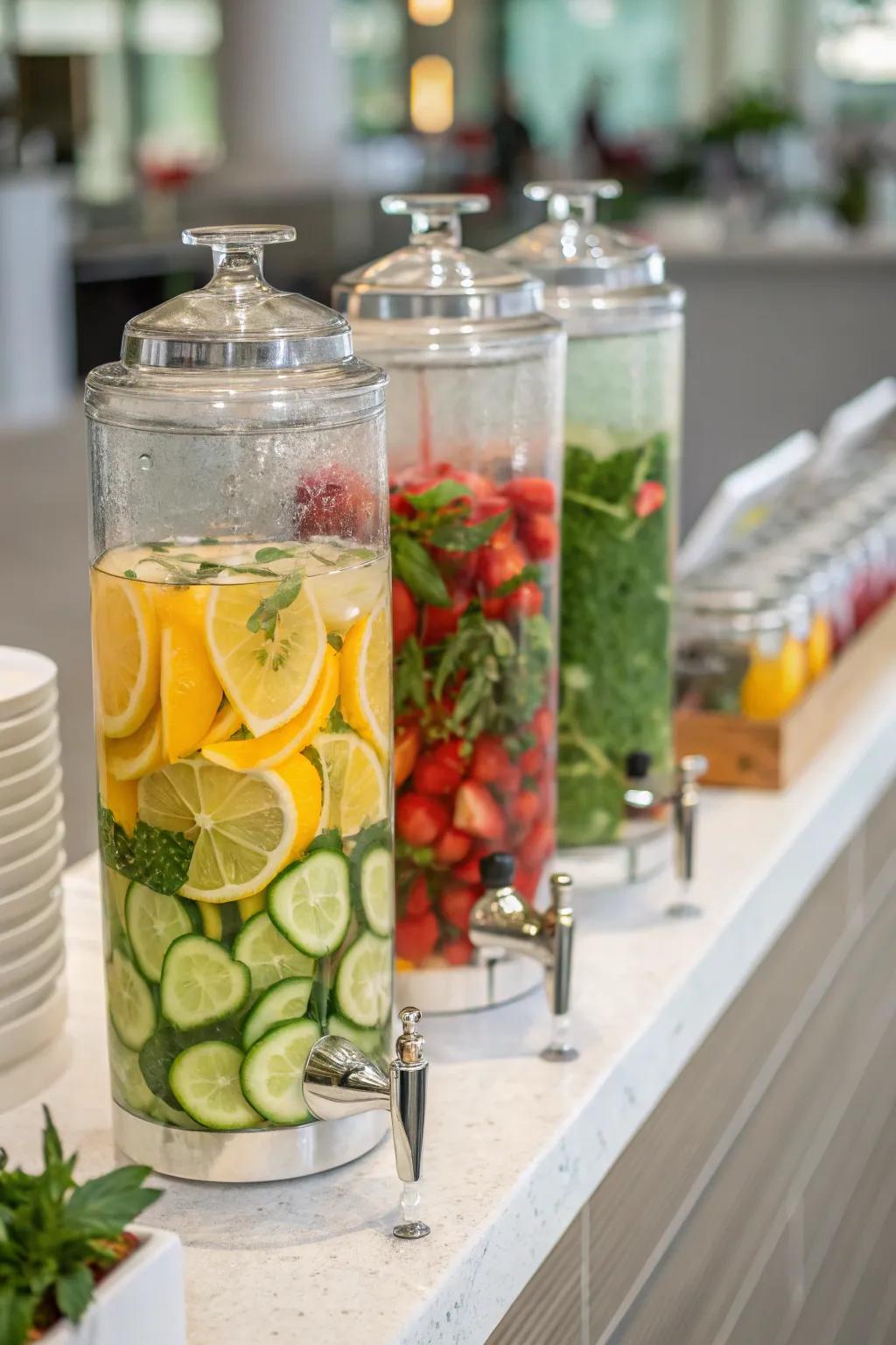 A refreshing flavored water bar to keep guests hydrated.