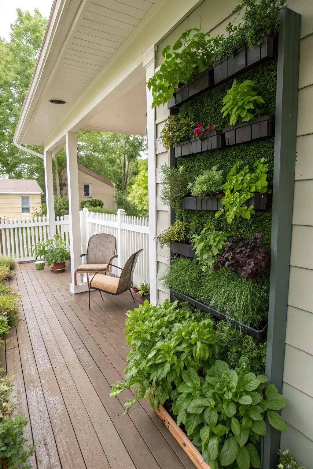 An herb garden partition is a practical and aesthetic addition.