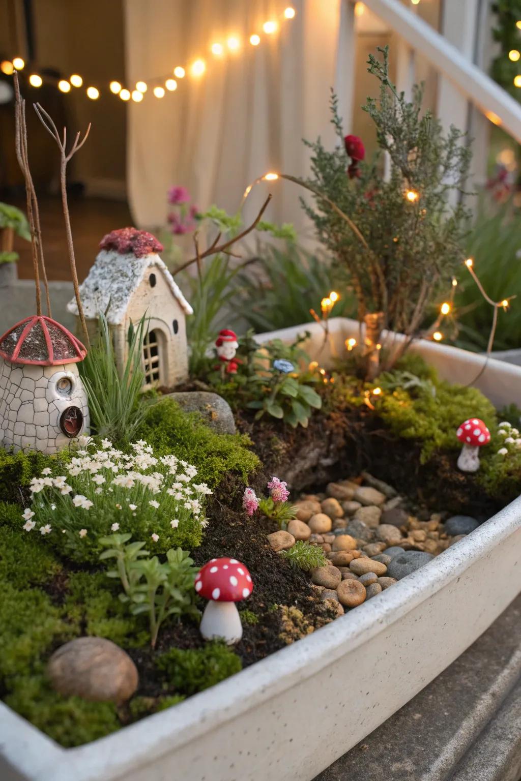 Whimsical garden showcasing miniature plants
