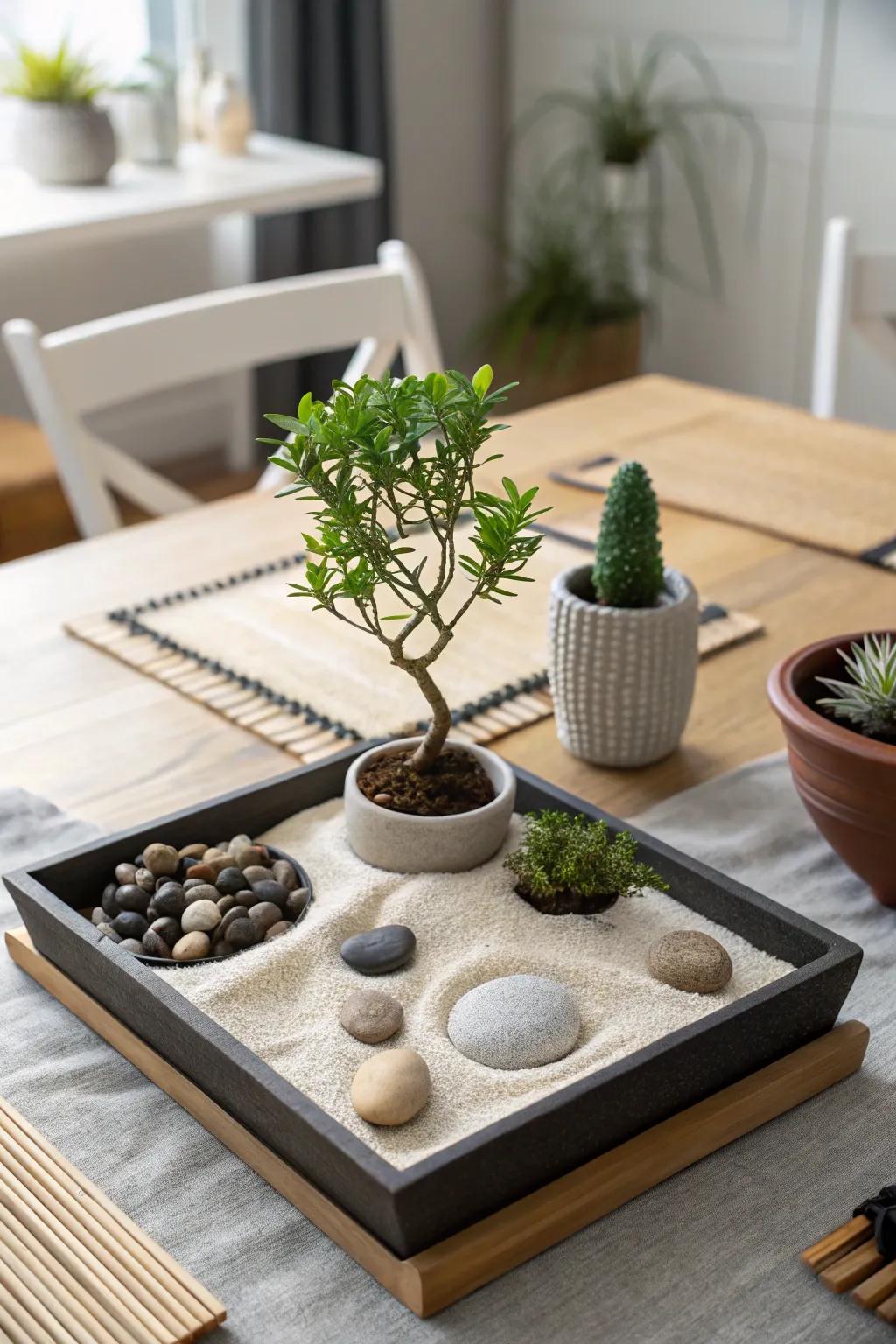 A calming centerpiece inspired by the Zen garden.