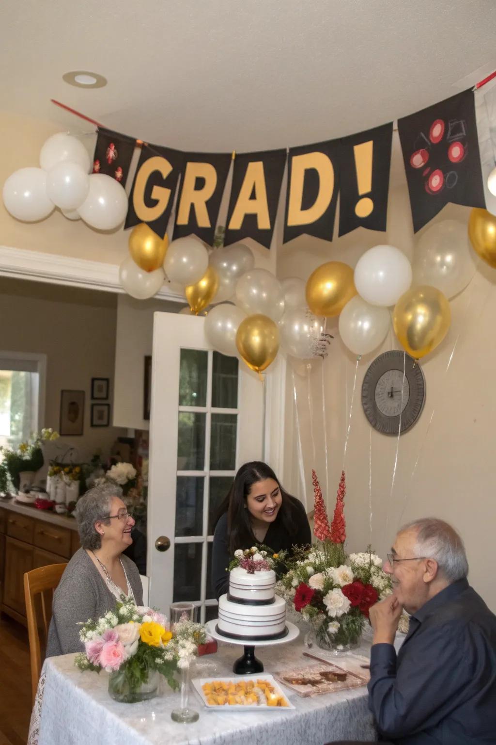 A personalized graduation banner makes the celebration distinctly theirs.
