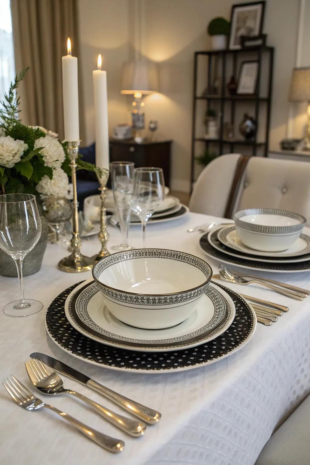 Achieve sophistication through a monochrome table arrangement.