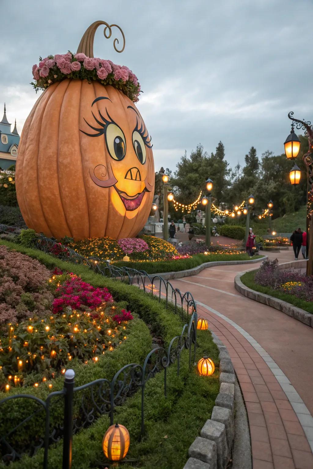 Introduce a touch of fantasy to your decor using an enchanted tale-inspired pumpkin face.