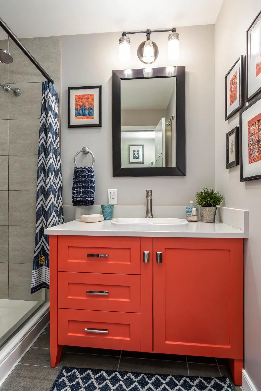 A statement unit sets the tone for the bathroom's style.