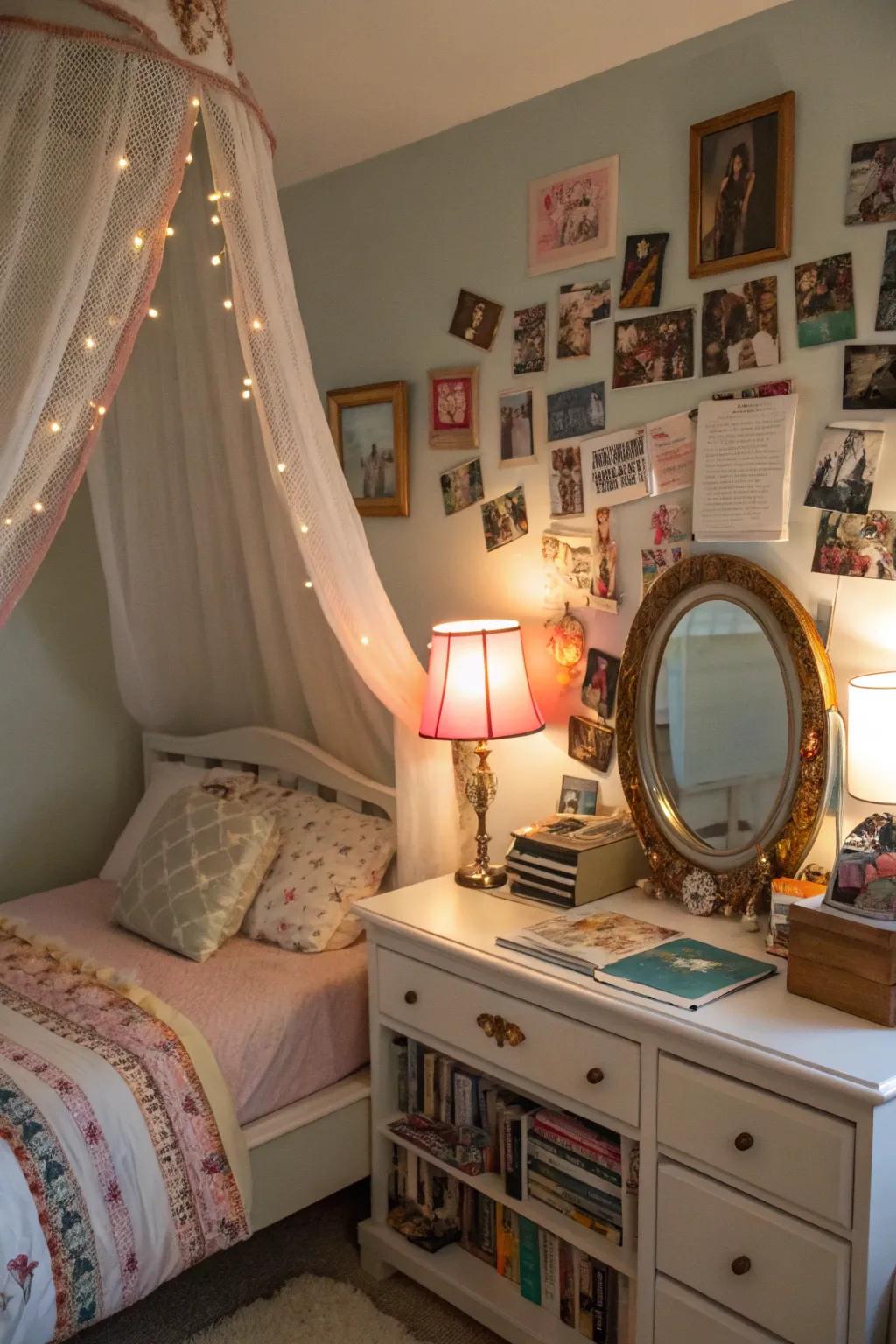 Vintage accents contribute character and appeal to a teen girl's bedroom.